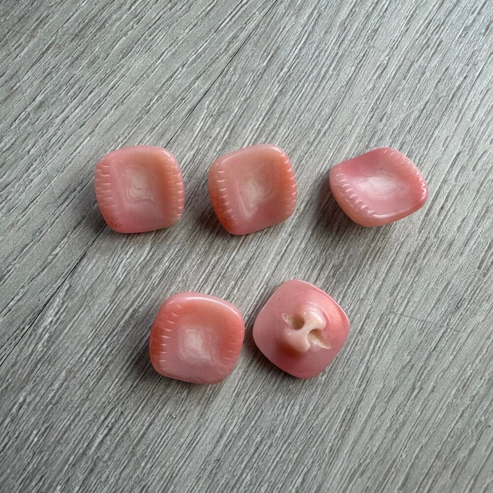 Lot of 5 Square Blush Pink Shank Buttons Etched Edge Vintage Ombre Matching Set